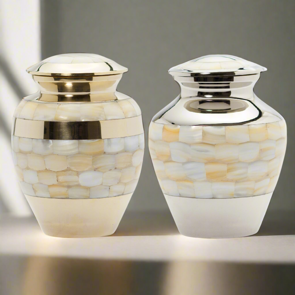 Royal Rapture Urn for Ashes Cremation Memorial Funeral Love Urns Brass Mother of Pearl Adult Child Human 3" 5" 8" (RMPR01)