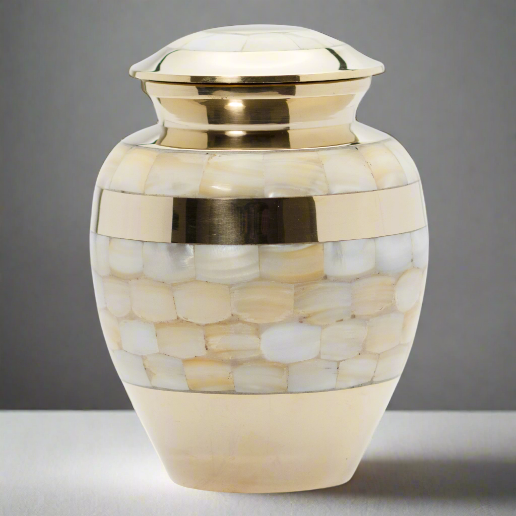 Royal Rapture Urn for Ashes Cremation Memorial Funeral Love Urns Brass Mother of Pearl Adult Child Human 3" 5" 8" (RMPR01)