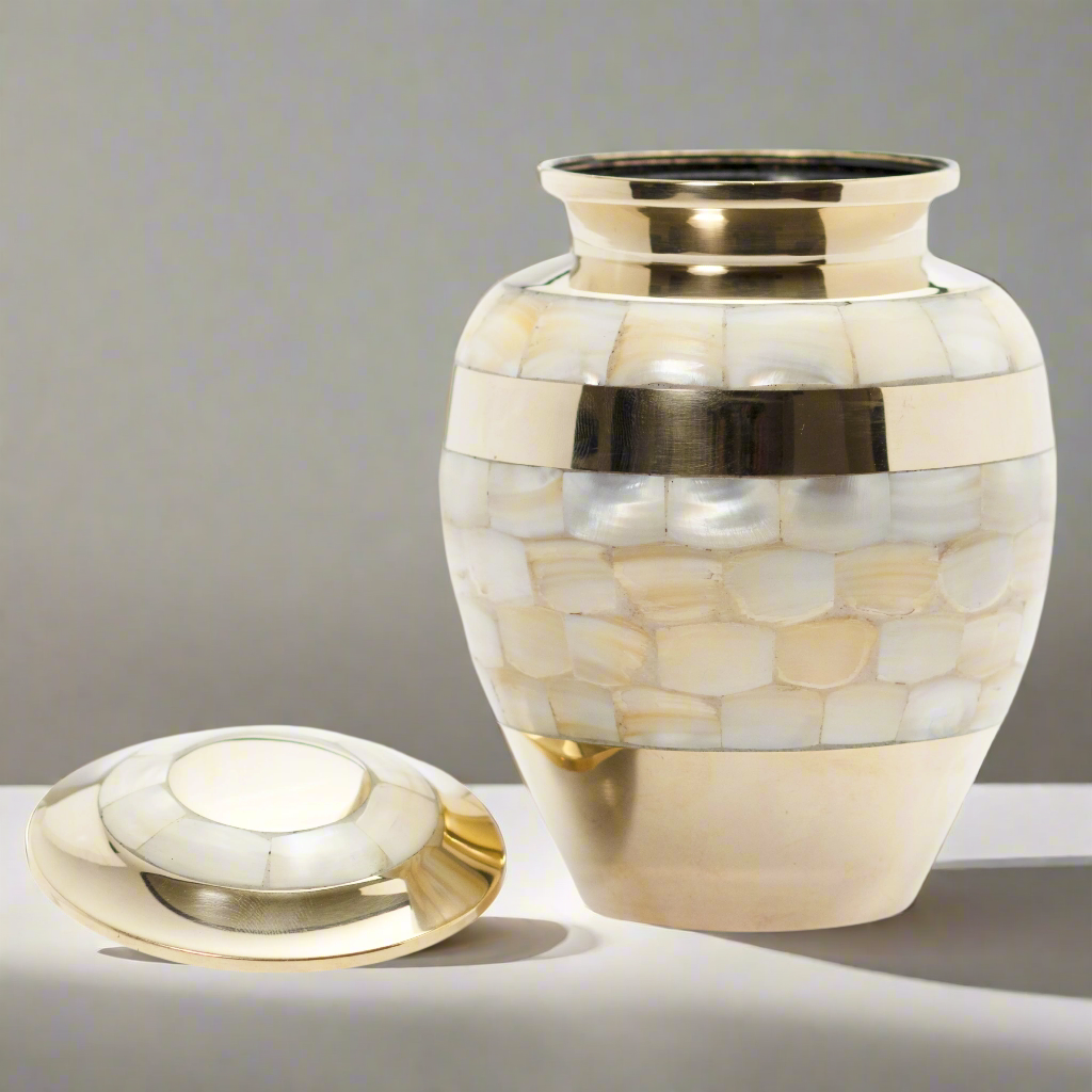 Royal Rapture Urn for Ashes Cremation Memorial Funeral Love Urns Brass Mother of Pearl Adult Child Human 3" 5" 8" (RMPR01)