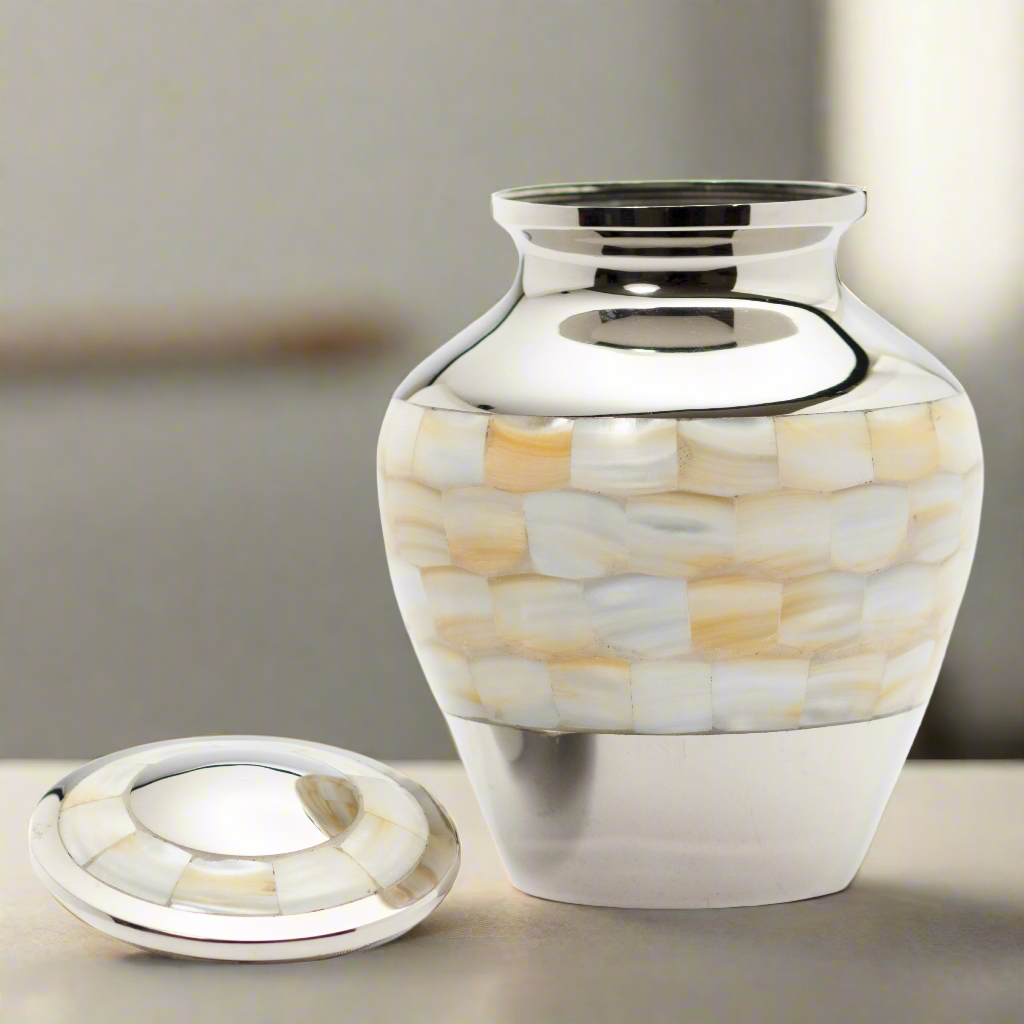 Royal Rapture Urn for Ashes Cremation Memorial Funeral Love Urns Brass Mother of Pearl Adult Child Human 3" 5" 8" (RMPR01)