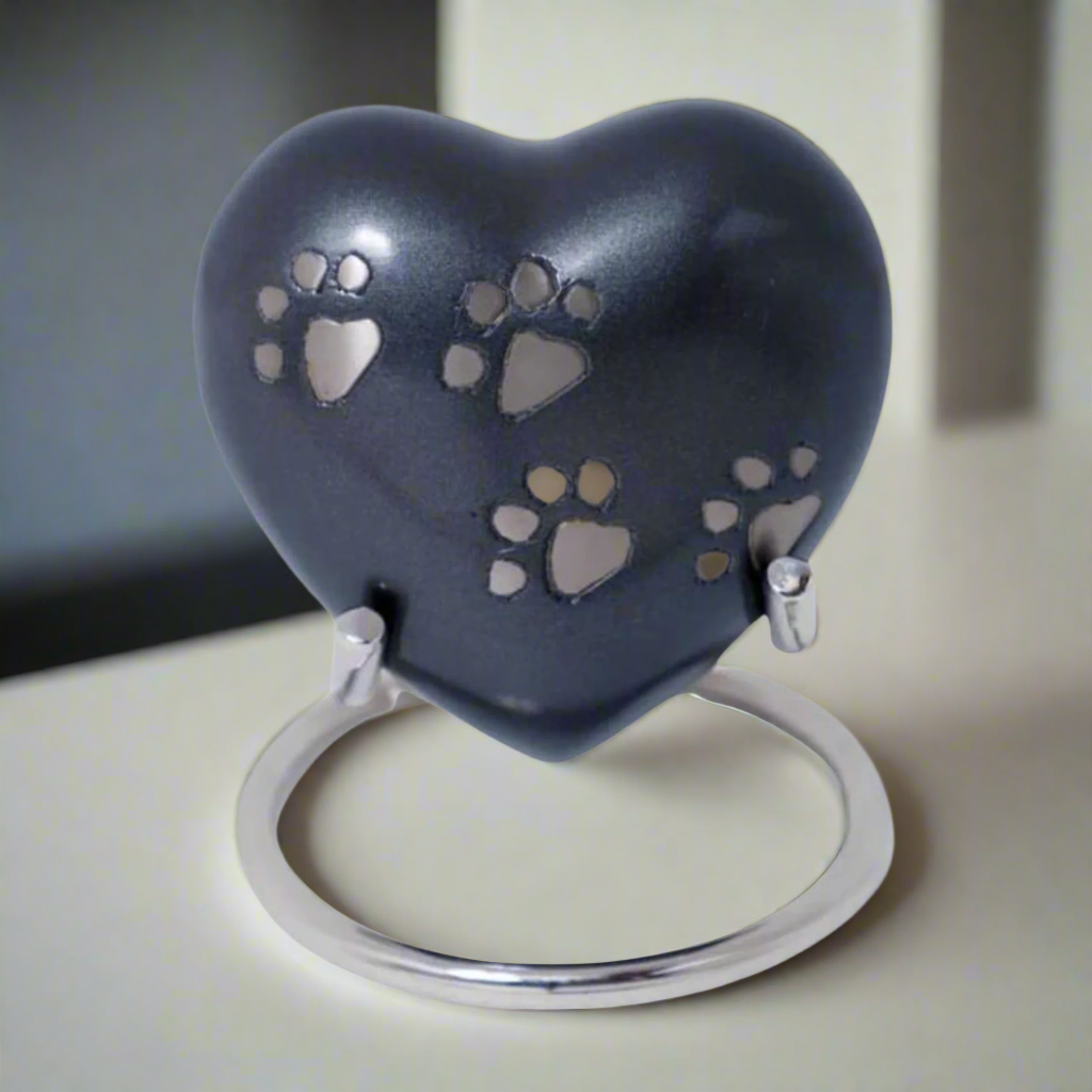 Royal Rapture Heart Urn in Chocolate color with paw print for pet memorial.