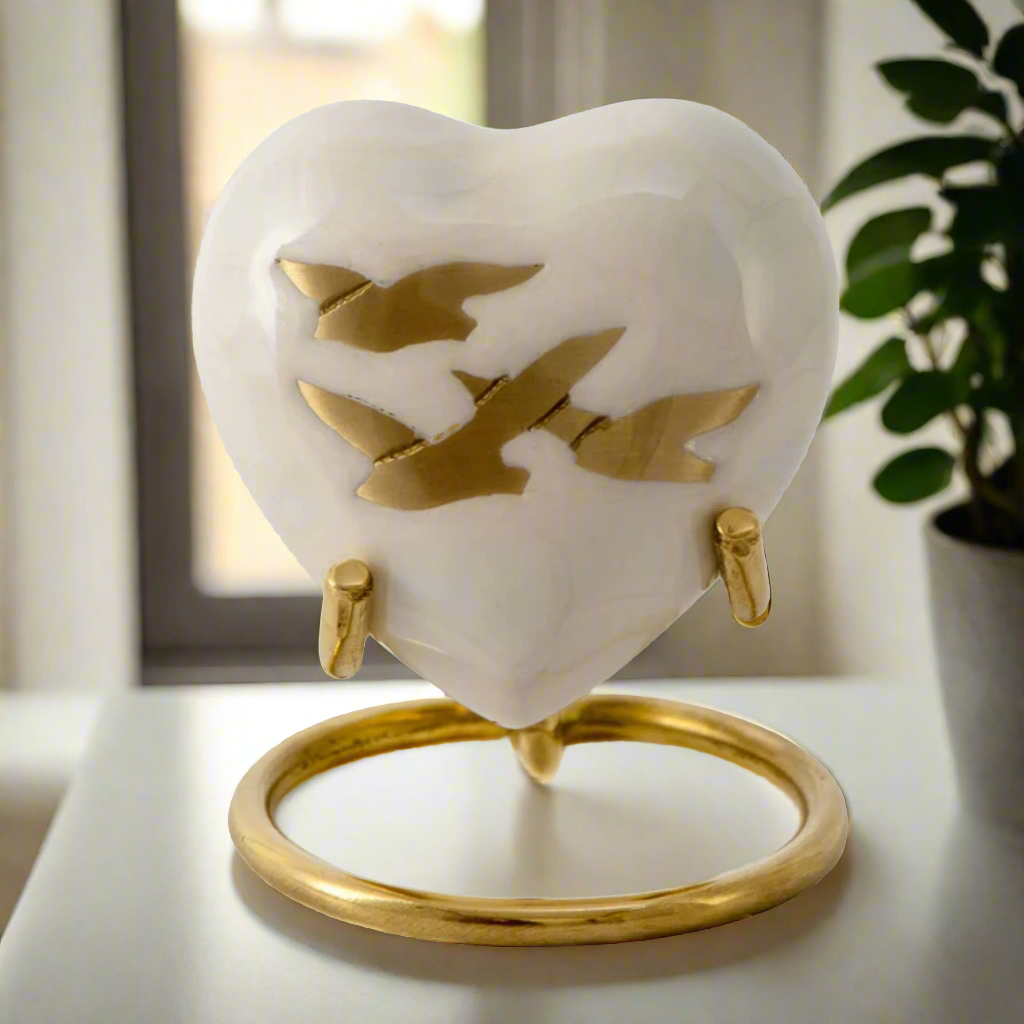 Royal Rapture Urn for Ashes Funeral Memorial Cremation Keepsake Love Urns Decorative Brass Heart with Stand 3" (RHM03)