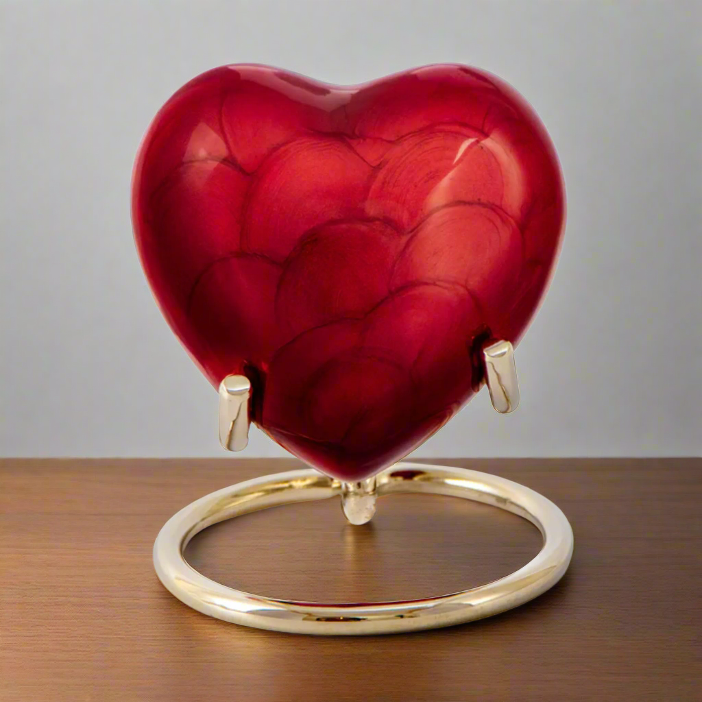 Royal Rapture Urn for Ashes Funeral Memorial Cremation Keepsake Love Urns Decorative Brass Heart with Stand 3" (RHM03)
