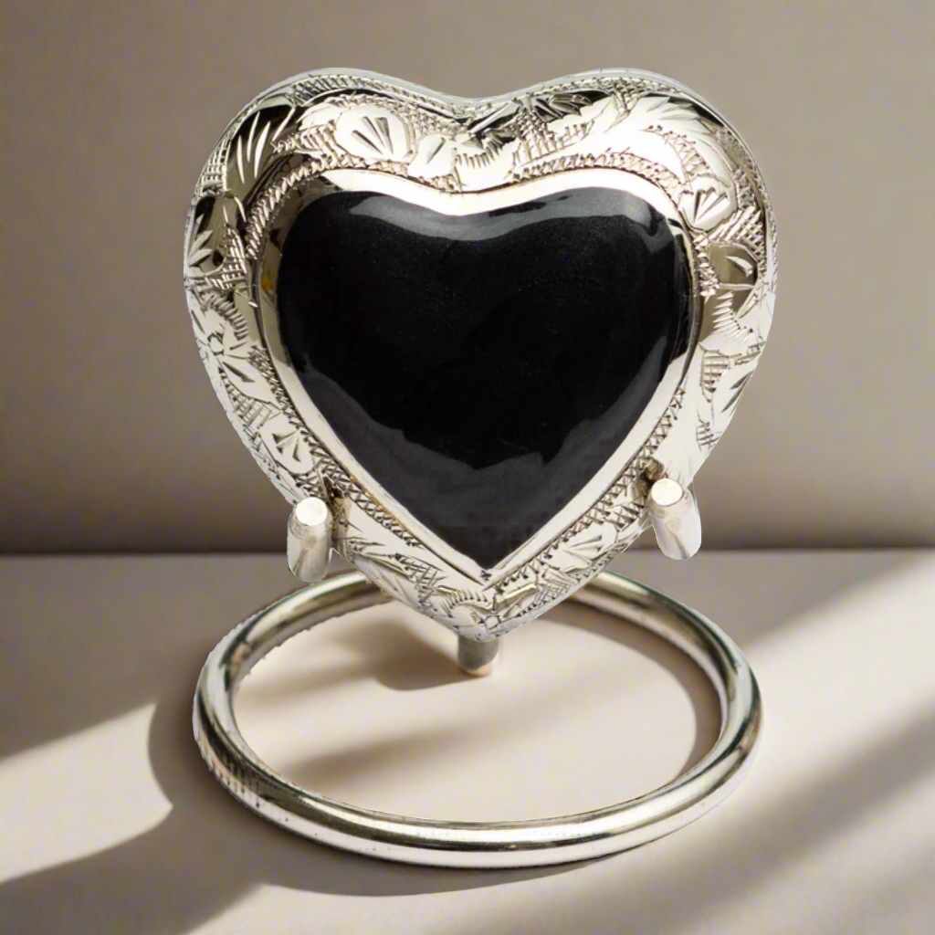 Royal Rapture Urn for Ashes Funeral Memorial Cremation Keepsake Love Urns Decorative Brass Heart with Stand 3" (RHM03)