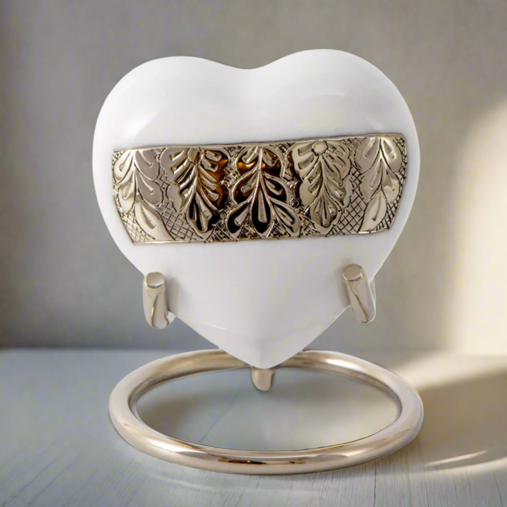 Royal Rapture Urn for Ashes Funeral Memorial Cremation Keepsake Love Urns Decorative Brass Heart with Stand 3" (RHM03)