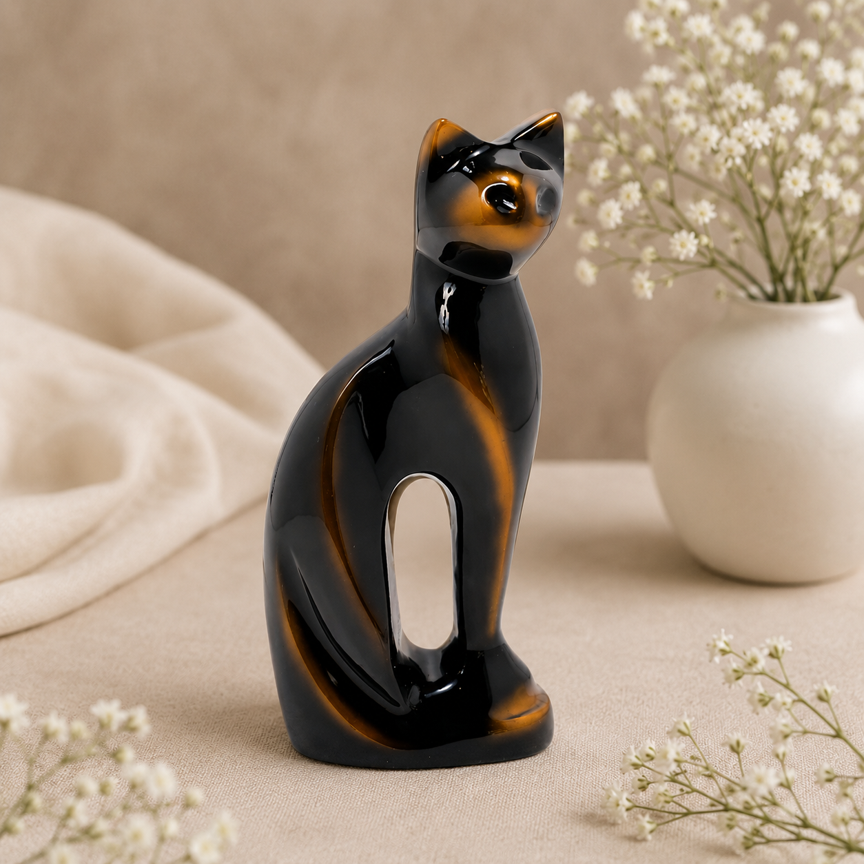 Royal Rapture Cat Kitty Figurine Pet Urn For Ashes Cremation Funeral Memorial Love Urns decorative Alloy 9" (RCM01)