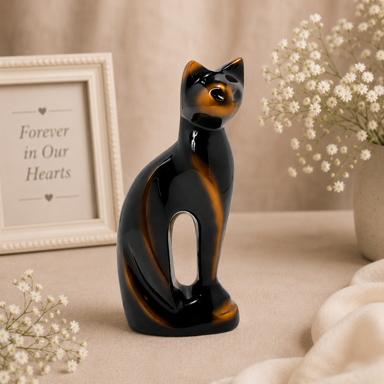 Royal Rapture Cat Kitty Figurine Pet Urn For Ashes Cremation Funeral Memorial Love Urns decorative Alloy 9" (RCM01)