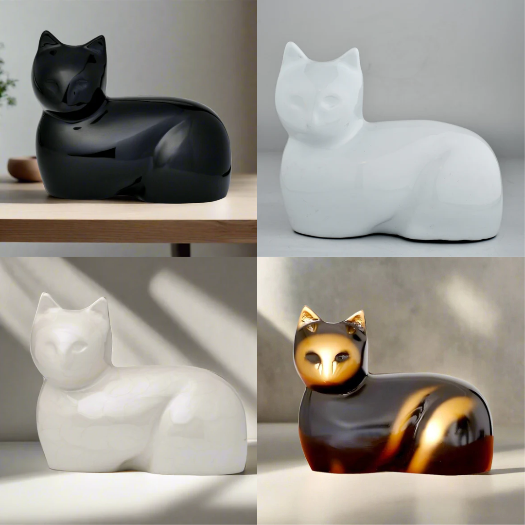 Royal Rapture Cat Kitty Figurine Pet Urn For Ashes Cremation Funeral Memorial Love Urns decorative Alloy 5" (RCM04)