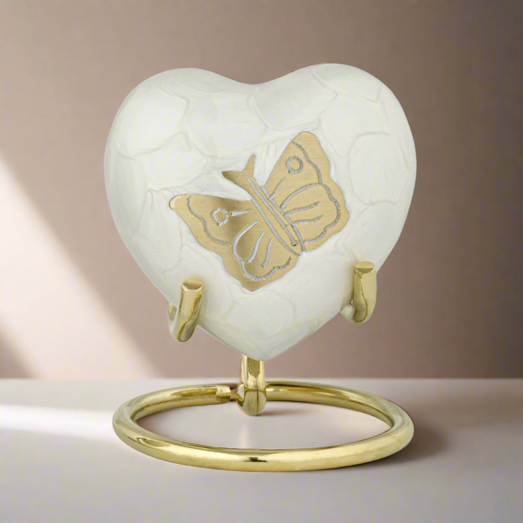 Royal Rapture Urn for Ashes Funeral Memorial Cremation Keepsake Love Urns Decorative Brass Heart with Stand 3" (RHM03)