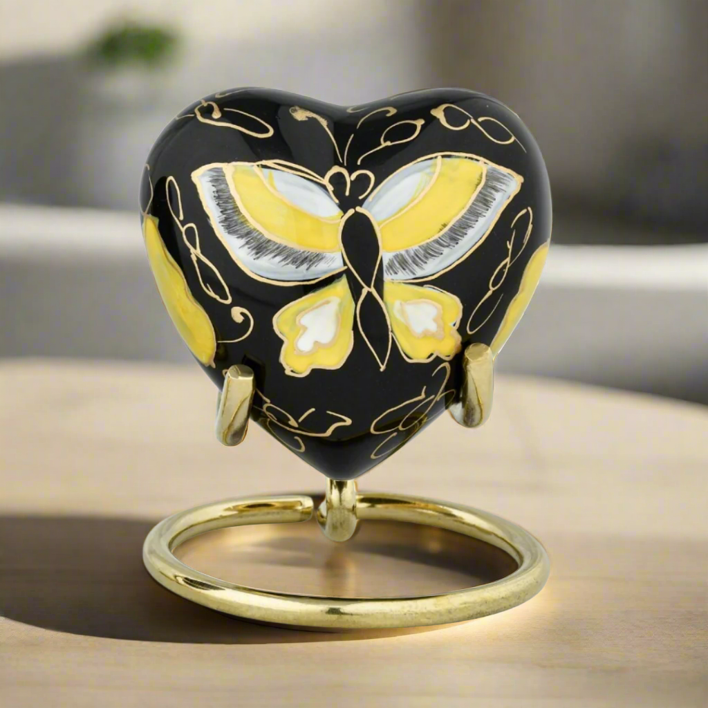 Royal Rapture Urn for Ashes Funeral Memorial Cremation Keepsake Love Urns Decorative Brass Heart with Stand 3" (RHM03)