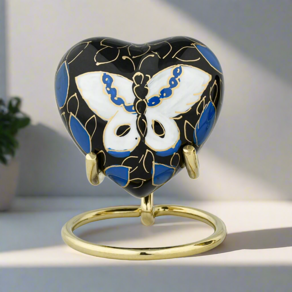 Royal Rapture Urn for Ashes Funeral Memorial Cremation Keepsake Love Urns Decorative Brass Heart with Stand 3" (RHM03)