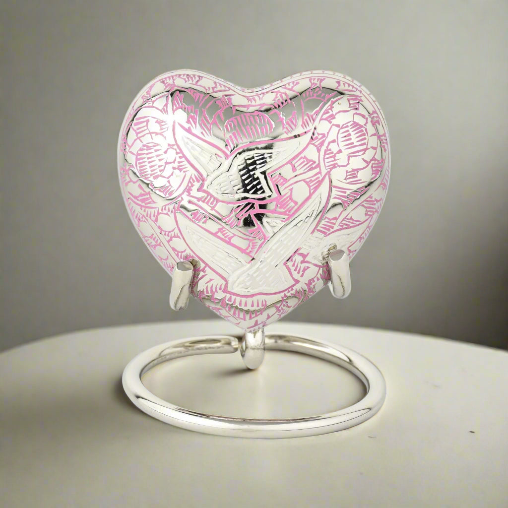 Royal Rapture Urn for Ashes Funeral Memorial Cremation Keepsake Love Urns Decorative Brass Heart with Stand 3" (RHM03)