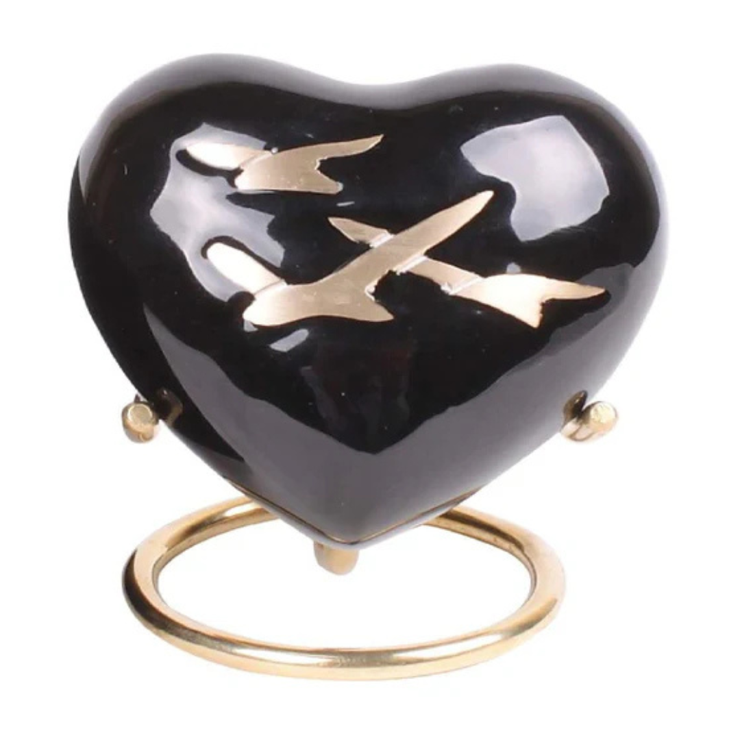 Royal Rapture Urn for Ashes Funeral Memorial Cremation Keepsake Love Urns Decorative Brass Heart with Stand 3" (RHM03)