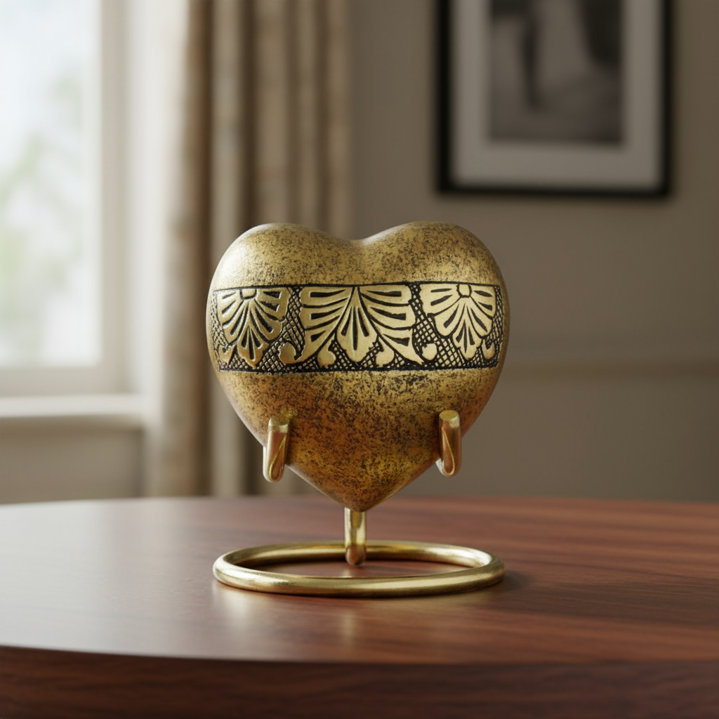 Royal Rapture Urn for Ashes Funeral Memorial Cremation Keepsake Love Urns Decorative Brass Heart with Stand 3" (RHM03)