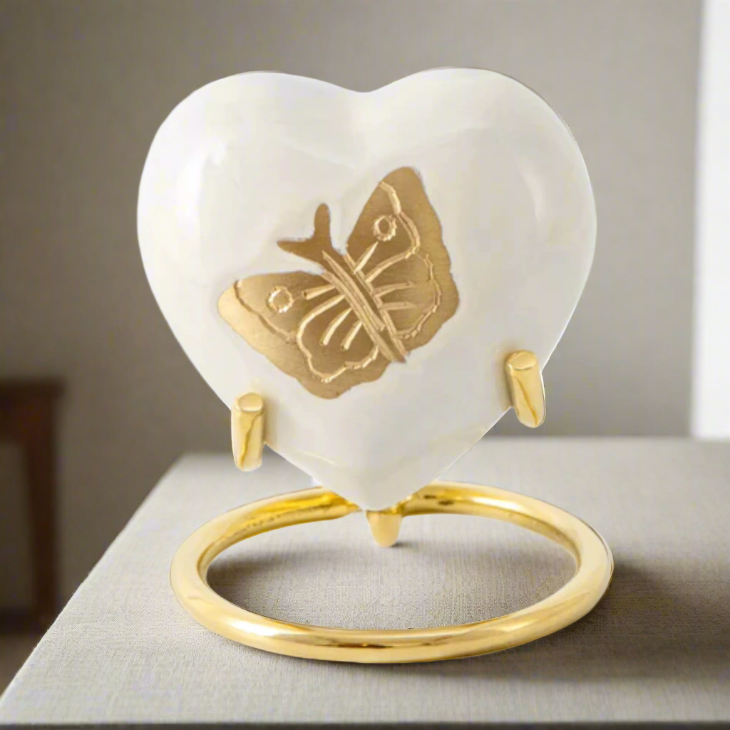 Royal Rapture Urn for Ashes Funeral Memorial Cremation Keepsake Love Urns Decorative Brass Heart with Stand 3" (RHM03)