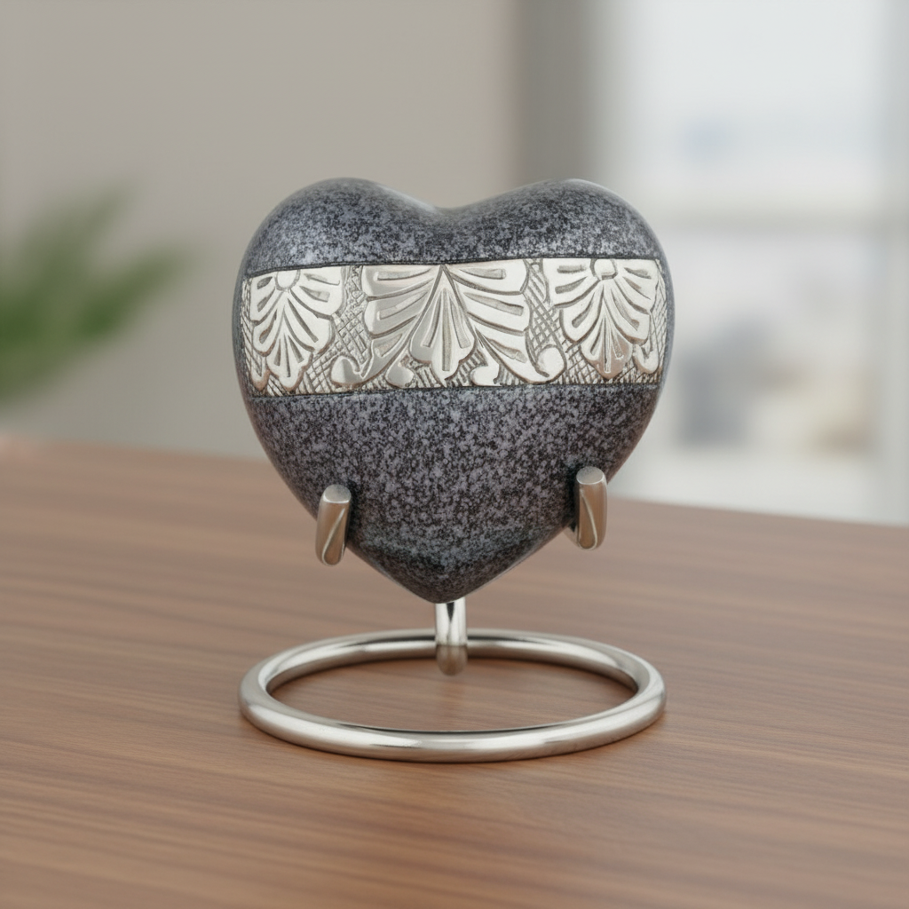 Royal Rapture Urn for Ashes Funeral Memorial Cremation Keepsake Love Urns Decorative Brass Heart with Stand 3" (RHM03)