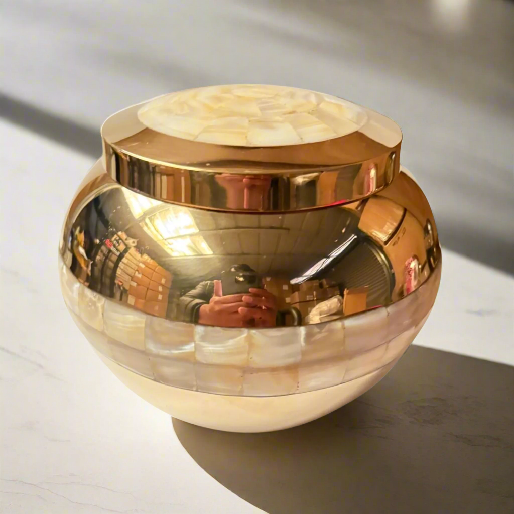 Royal Rapture Urn for Ashes Cremation Memorial Funeral Love Urns Brass Mother of Pearl Adult Child Human 3" 5" 8" (RMPR01)