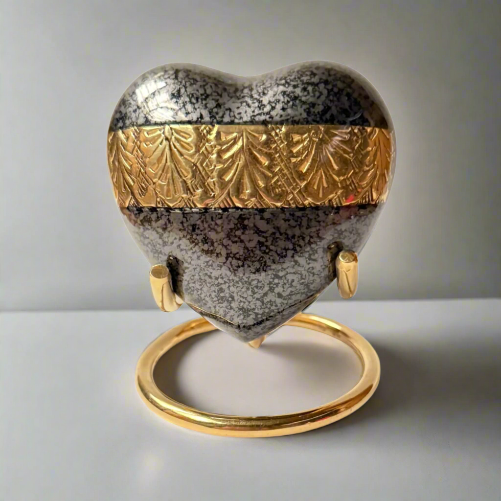 Royal Rapture Urn for Ashes Funeral Memorial Cremation Keepsake Love Urns Decorative Brass Heart with Stand 3" (RHM03)